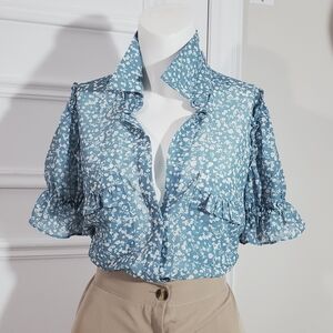 ATELIER INDUSTRIE Western Pleated Cerulean Blouse